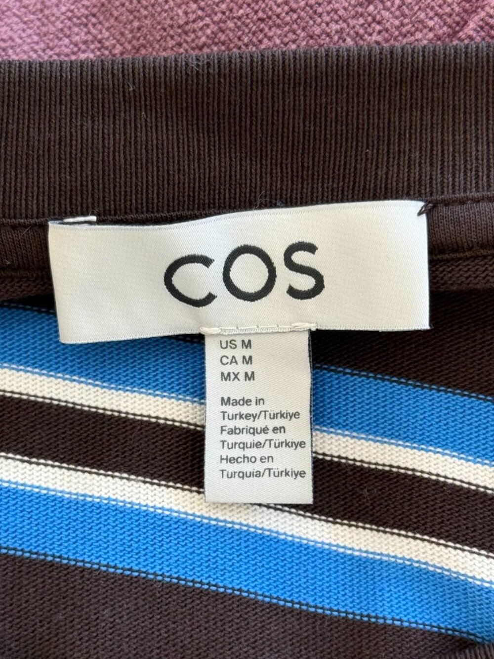 COS Brown & Blue Striped Clean Cut T-Shirt Brown - Picture 3 of 3